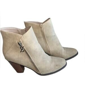 Parker & Sky Ankle Boot Womens Size 8.5 Faux Suede Tan Bootie Side Zip